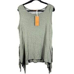 One A Tank Top Womens Large Tumble Weed Fringe Sleeveless Flowy Layered Knit Shi